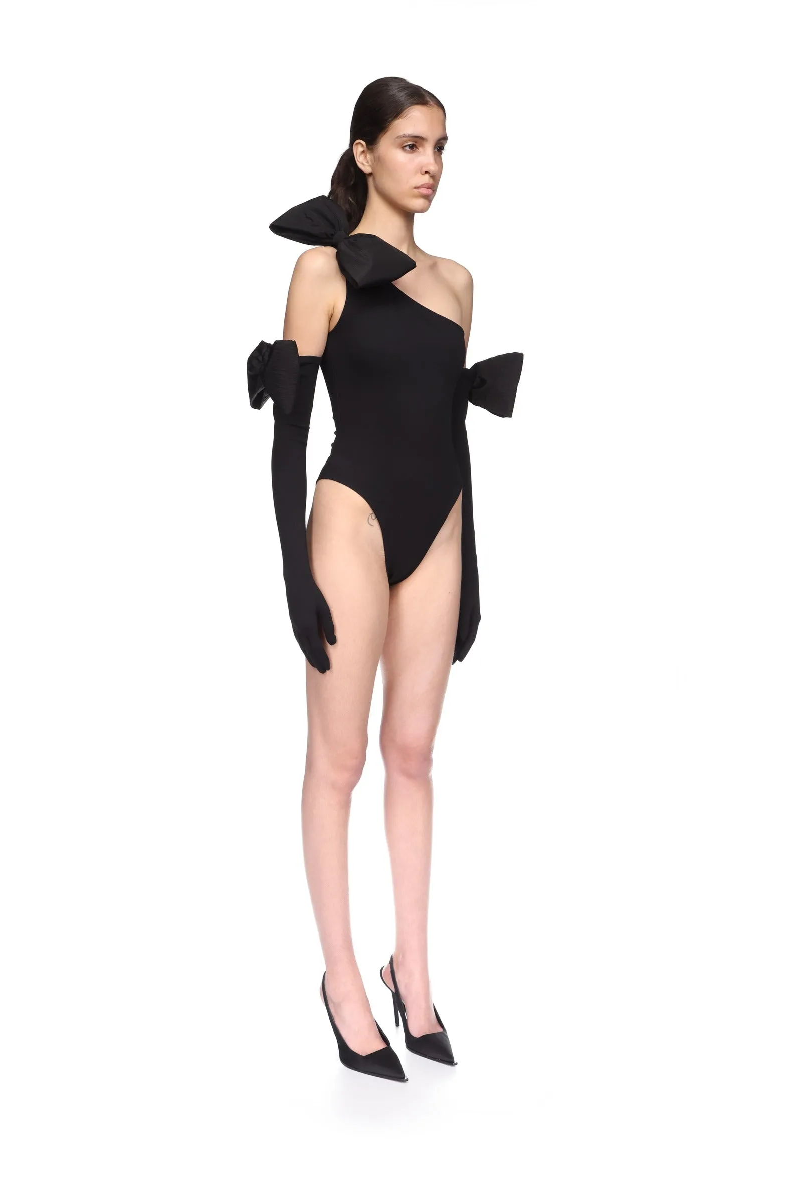 BOW DETAIL LONG JERSEY GLOVES IN BLACK sold by David Koma product image thumbnail 3