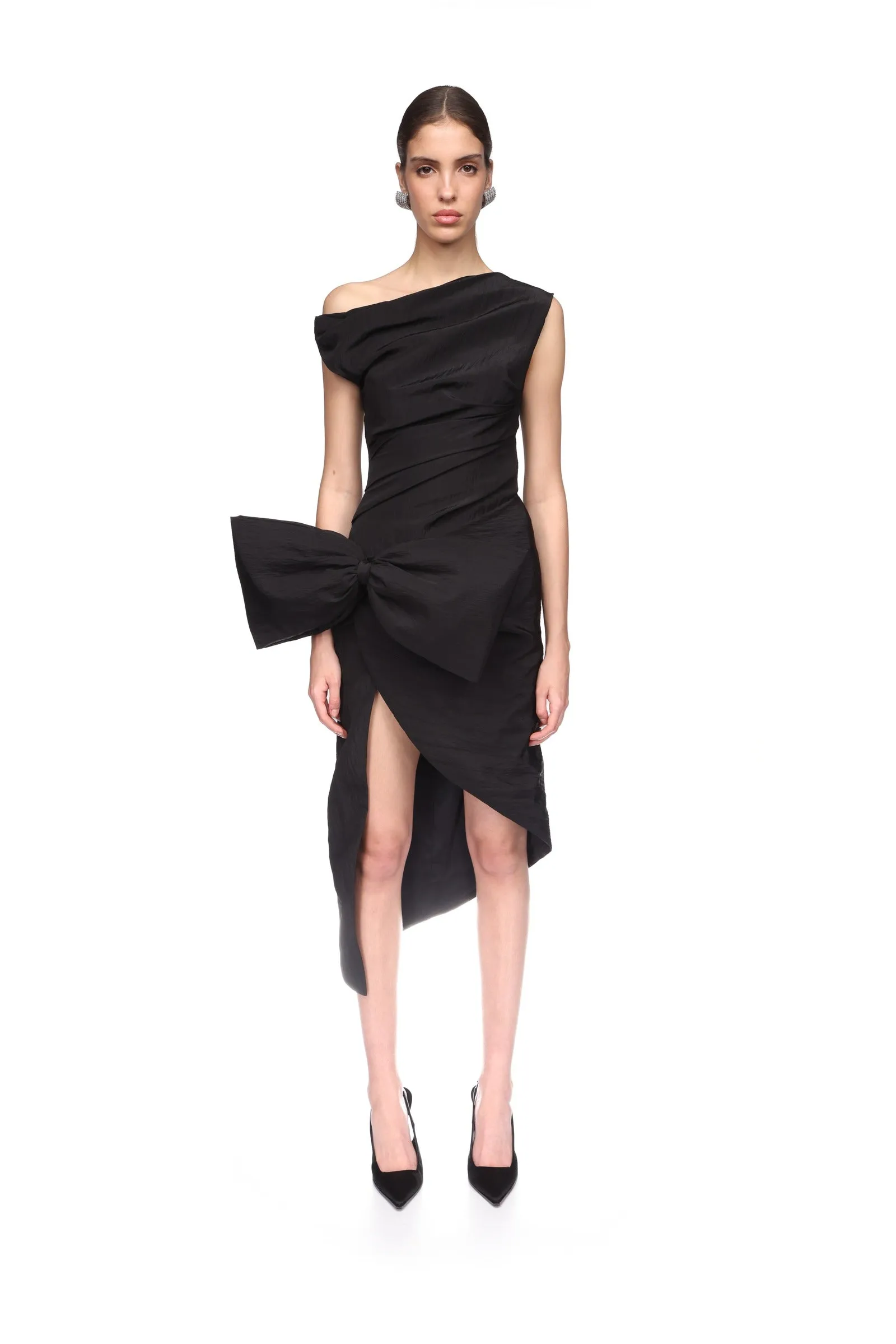 DROP SHOULDER MIDI DRESS WITH BOW IN WHITE sold by David Koma product image thumbnail 2