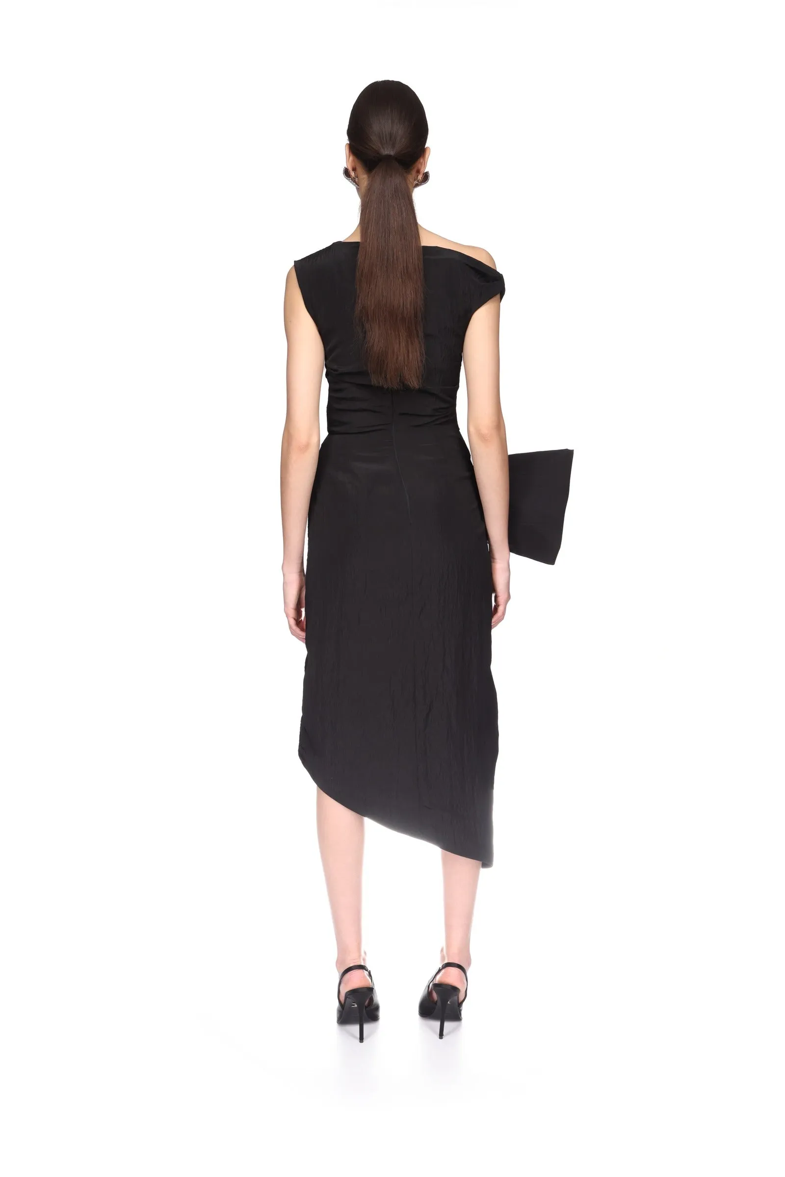 DROP SHOULDER MIDI DRESS WITH BOW IN WHITE sold by David Koma product image thumbnail 5