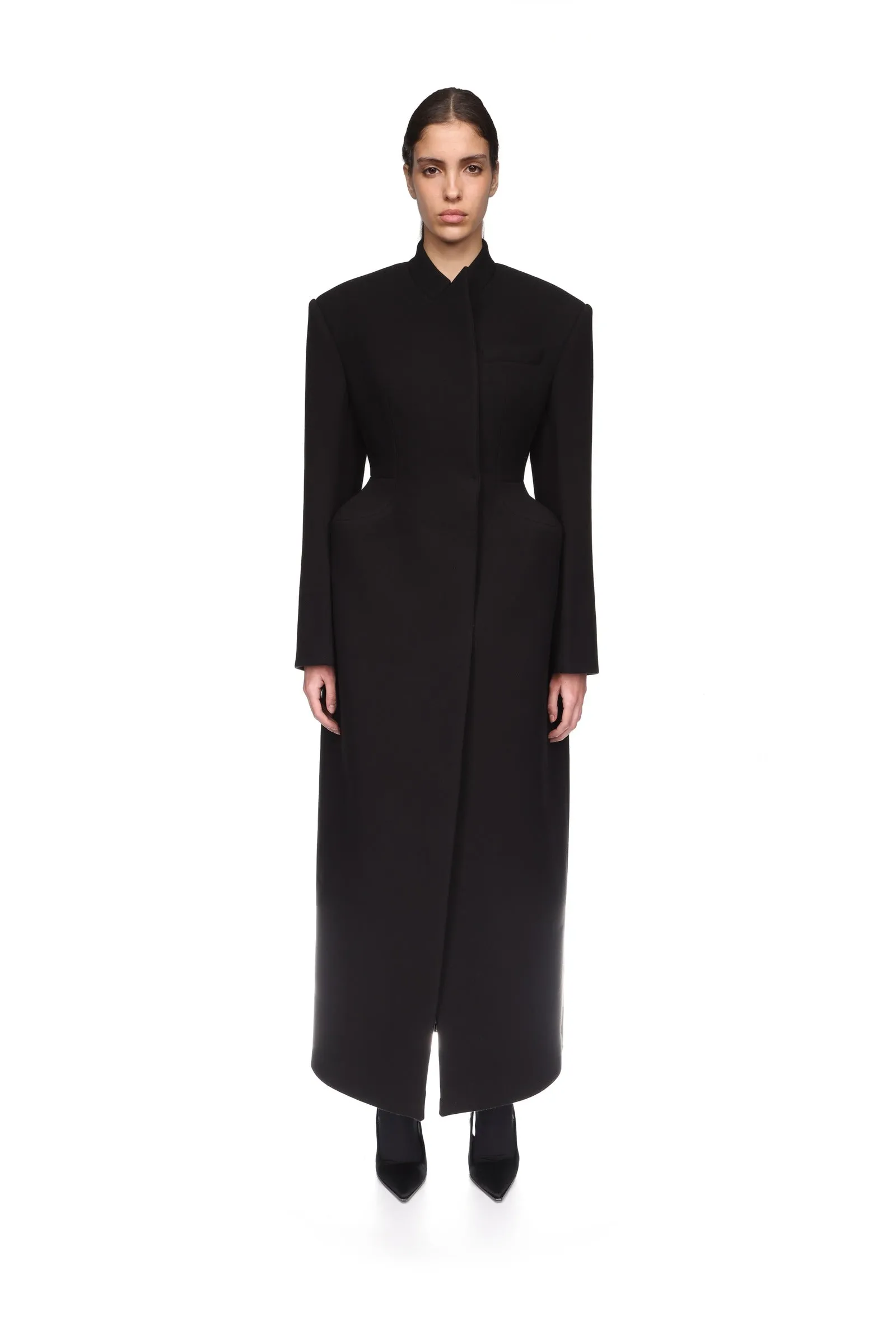 PADDED HIP DETAIL WOOL COAT sold by David Koma product image thumbnail 2