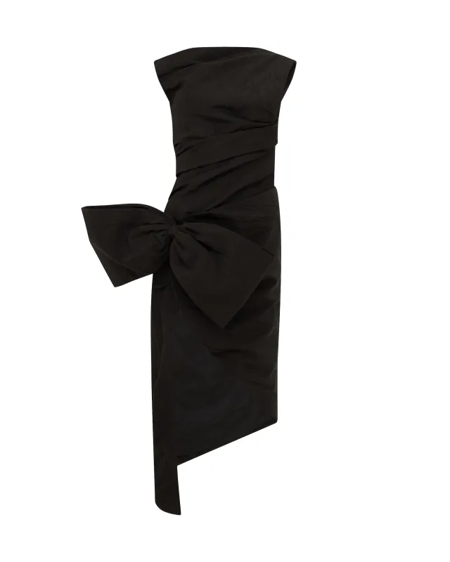 DROP SHOULDER MIDI DRESS WITH BOW IN BLACK sold by David Koma