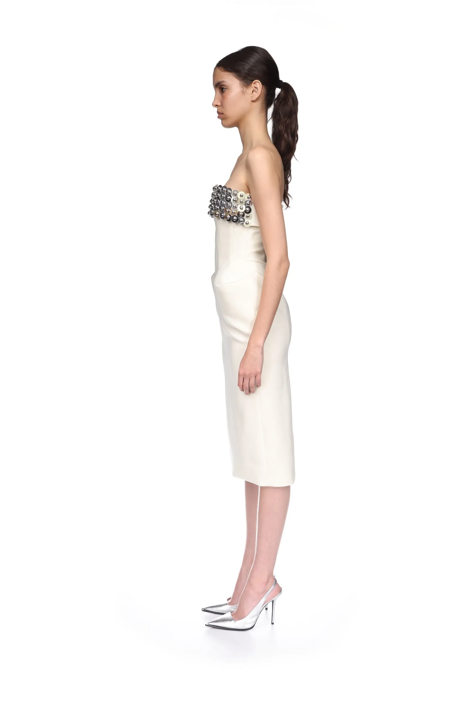 SILVER SPHERES BUST AND PADDED HIP MIDI DRESS sold by David Koma product image thumbnail 3