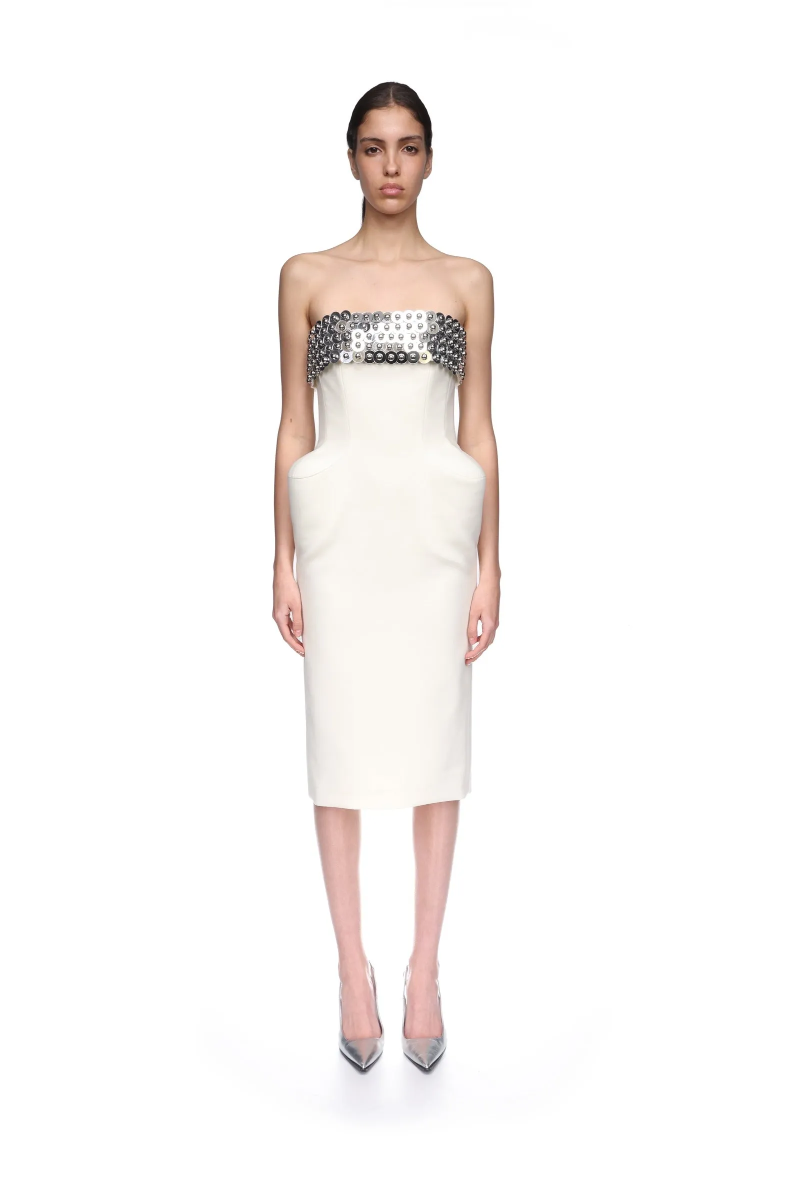 SILVER SPHERES BUST AND PADDED HIP MIDI DRESS sold by David Koma product image thumbnail 2