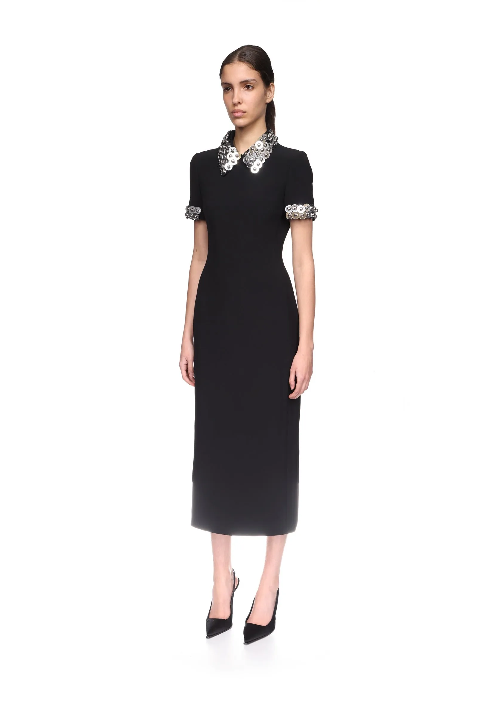 SILVER SPHERE COLLAR AND SLEEVE MIDI DRESS sold by David Koma product image thumbnail 3