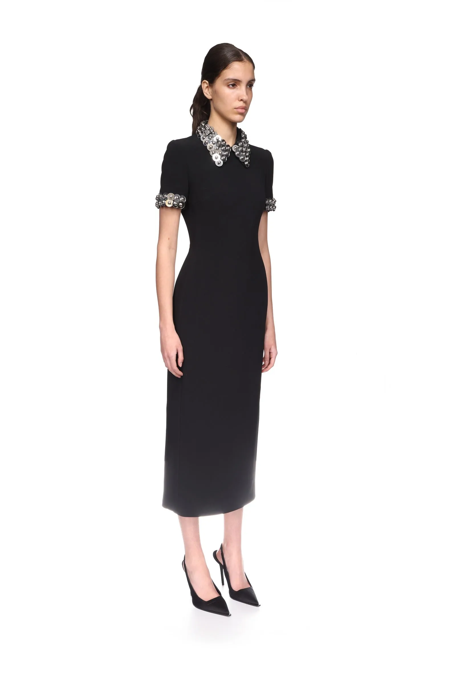 SILVER SPHERE COLLAR AND SLEEVE MIDI DRESS sold by David Koma product image thumbnail 4