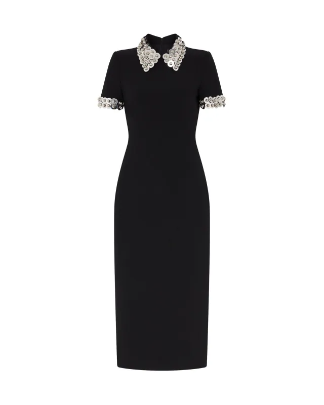 SILVER SPHERE COLLAR AND SLEEVE MIDI DRESS made by David Koma