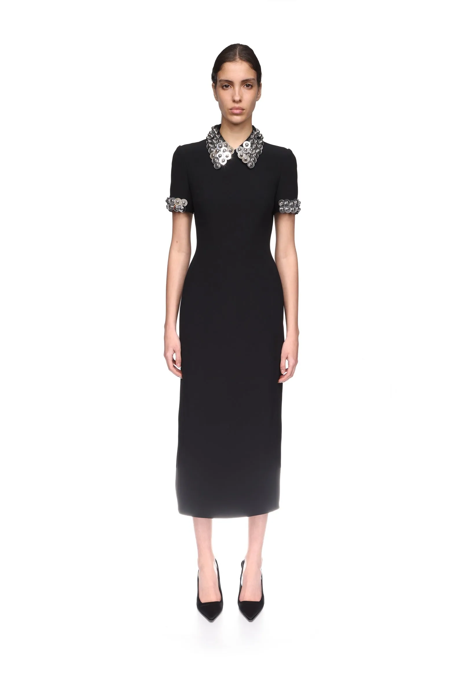 SILVER SPHERE COLLAR AND SLEEVE MIDI DRESS sold by David Koma product image thumbnail 2