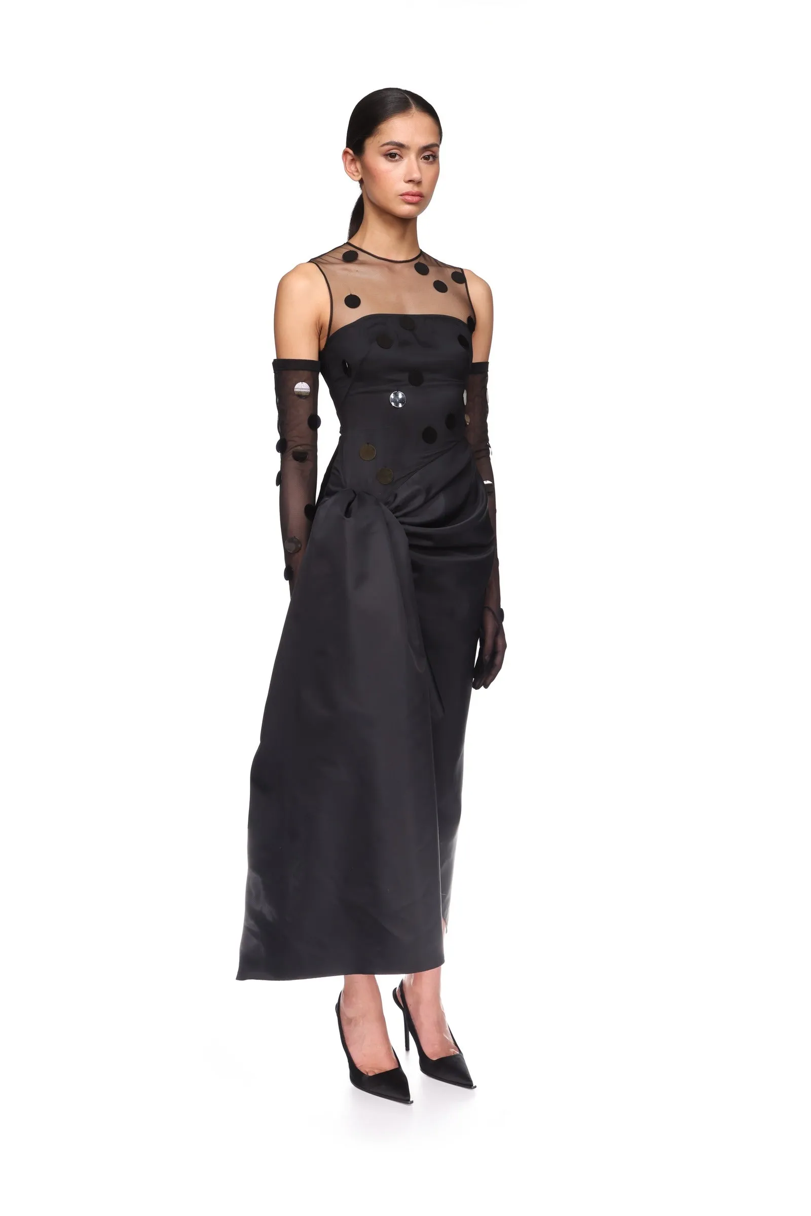 POLKA-DOT DISCS AND DRAPED SKIRT MIDI DRESS sold by David Koma product image thumbnail 4