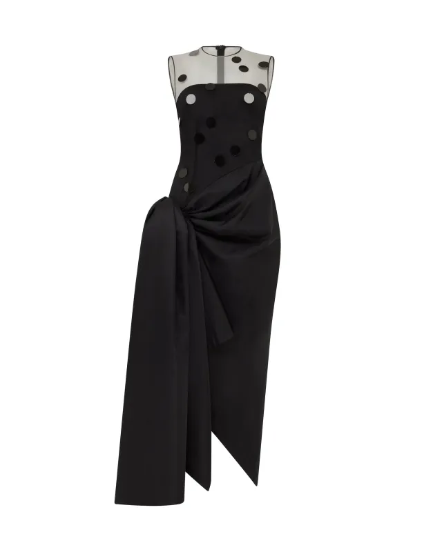 POLKA-DOT DISCS AND DRAPED SKIRT MIDI DRESS made by David Koma
