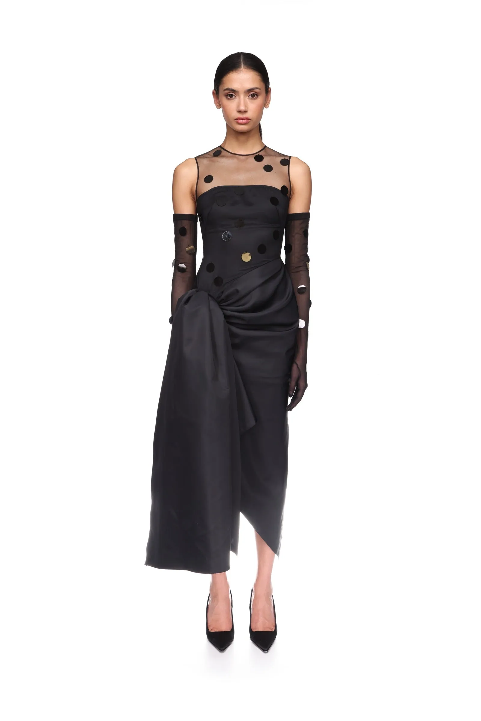 POLKA-DOT DISCS AND DRAPED SKIRT MIDI DRESS sold by David Koma product image thumbnail 2