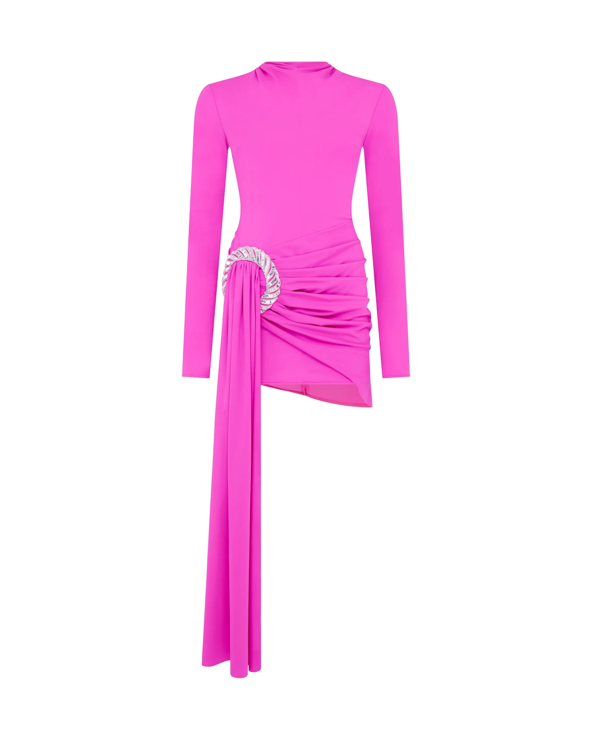 CRYSTAL SPIRAL AND DRAPE MINI DRESS IN FUCHSIA sold by David Koma