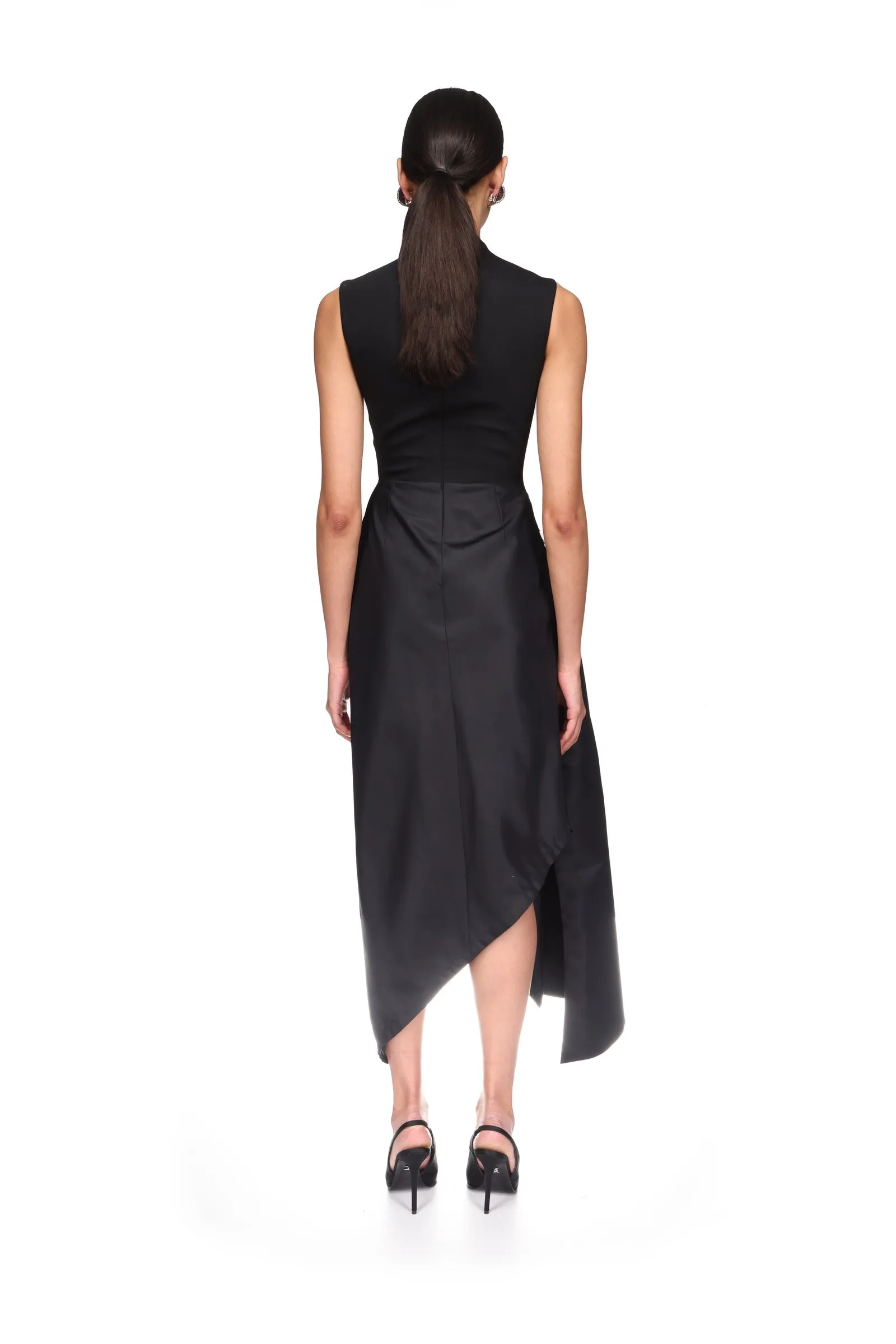 CRYSTAL BROOCH AND DRAPED HEM MIDI DRESS sold by David Koma product image thumbnail 5