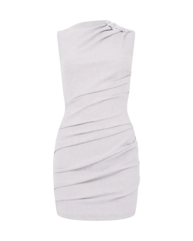 CRYSTAL BROOCH AND RUCHED JERSEY MINI DRESS sold by David Koma