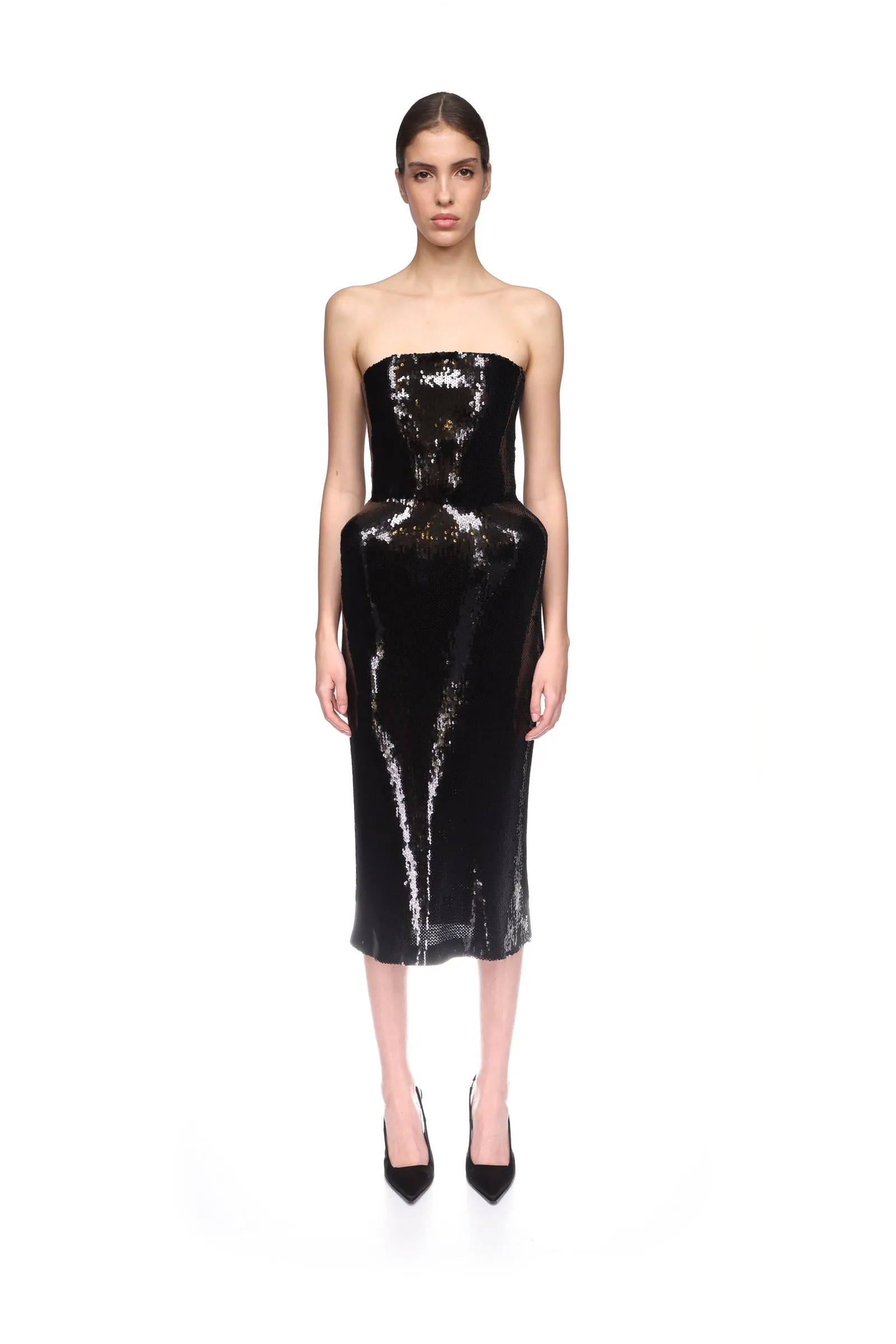 PADDED HIP DETAIL SEQUIN MIDI DRESS sold by David Koma product image thumbnail 2