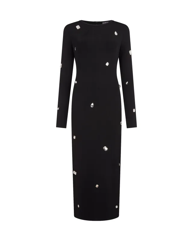 ALLOVER CRYSTAL EMBROIDERED MIDI KNIT DRESS made by David Koma