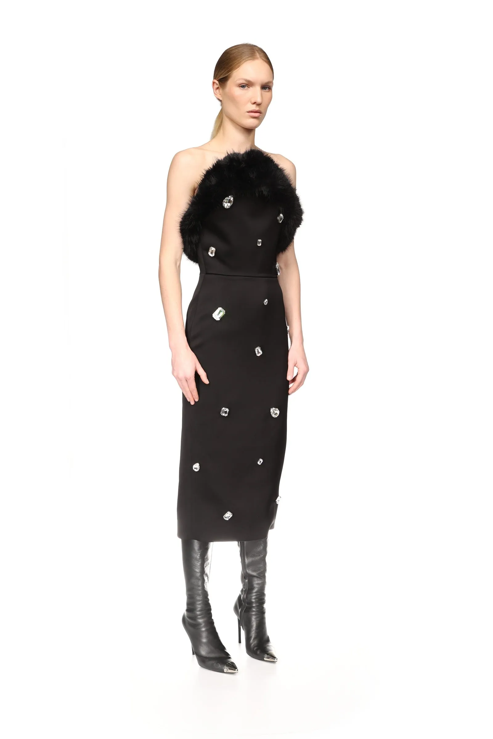 FAUX-FUR TRIM AND CRYSTAL EMBROIDERED MIDI DRESS sold by David Koma product image thumbnail 4