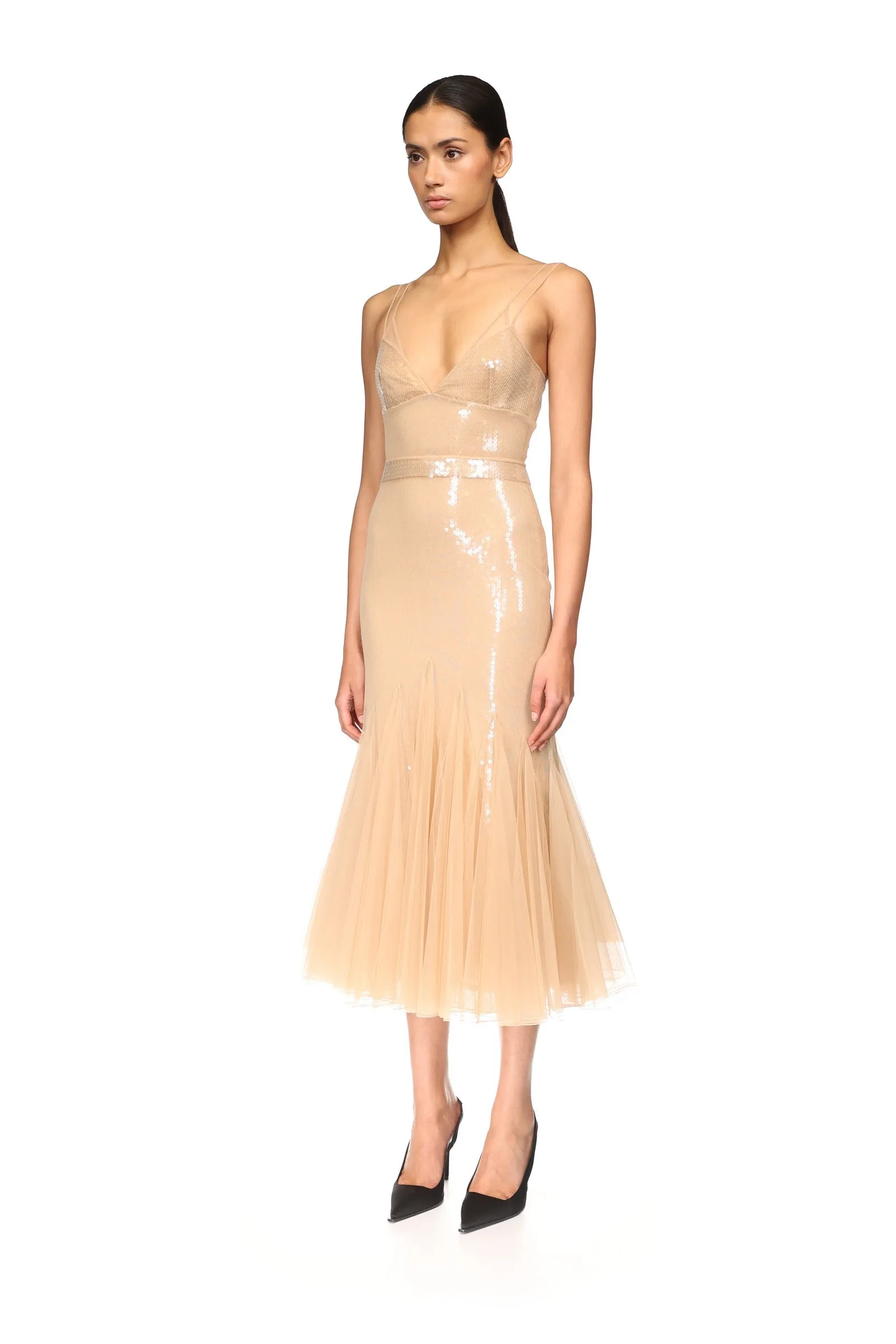 SEQUIN AND TULLE CAMI MIDI DRESS sold by David Koma product image thumbnail 3