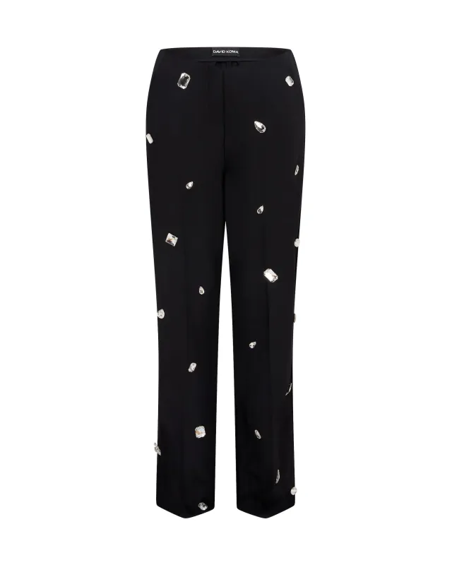 ALLOVER CRYSTAL EMBROIDERED TAILORED TROUSERS sold by David Koma