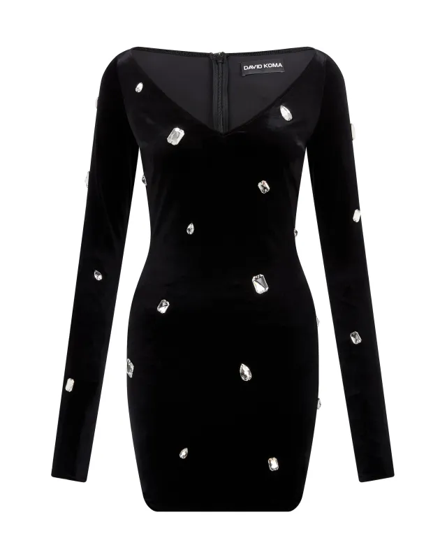 ALLOVER CRYSTAL EMBROIDERED VELVET MINI DRESS sold by David Koma