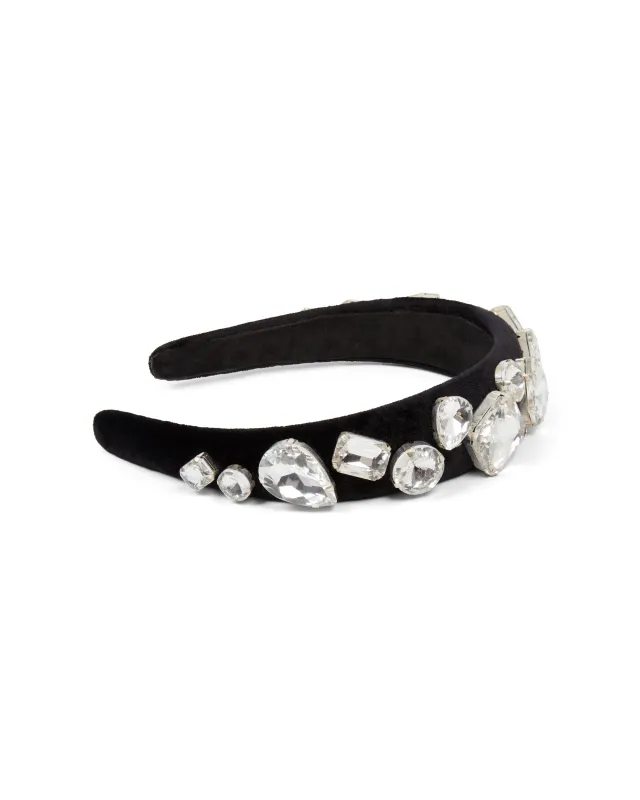 LARGE CRYSTAL EMBROIDERED VELVET HEADBAND sold by David Koma