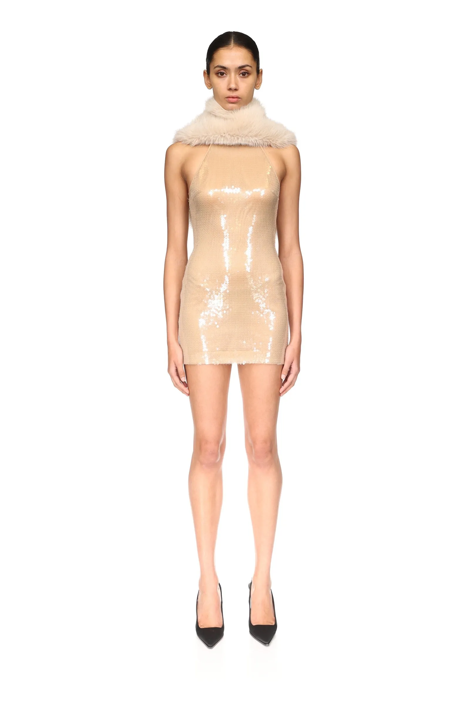 FAUX-FUR SHAWL DETAIL MINI DRESS sold by David Koma product image thumbnail 2