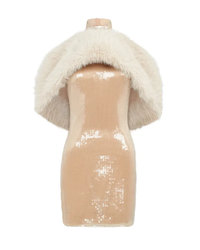 FAUX-FUR SHAWL DETAIL MINI DRESS sold by David Koma