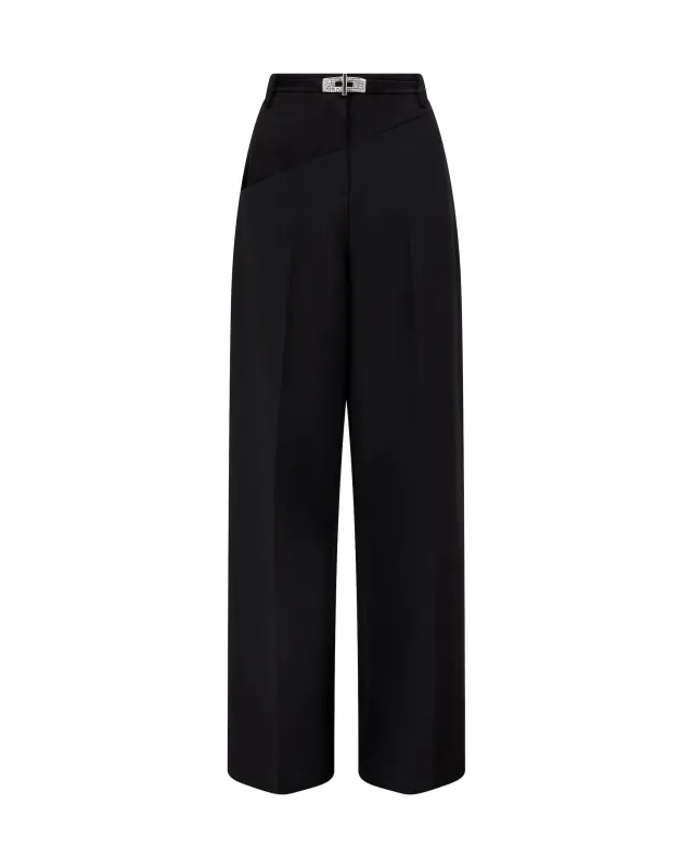 PINSTRIPE WOOL TAILORED TROUSERS WITH CRYSTAL BUCKLE BELT sold by David Koma