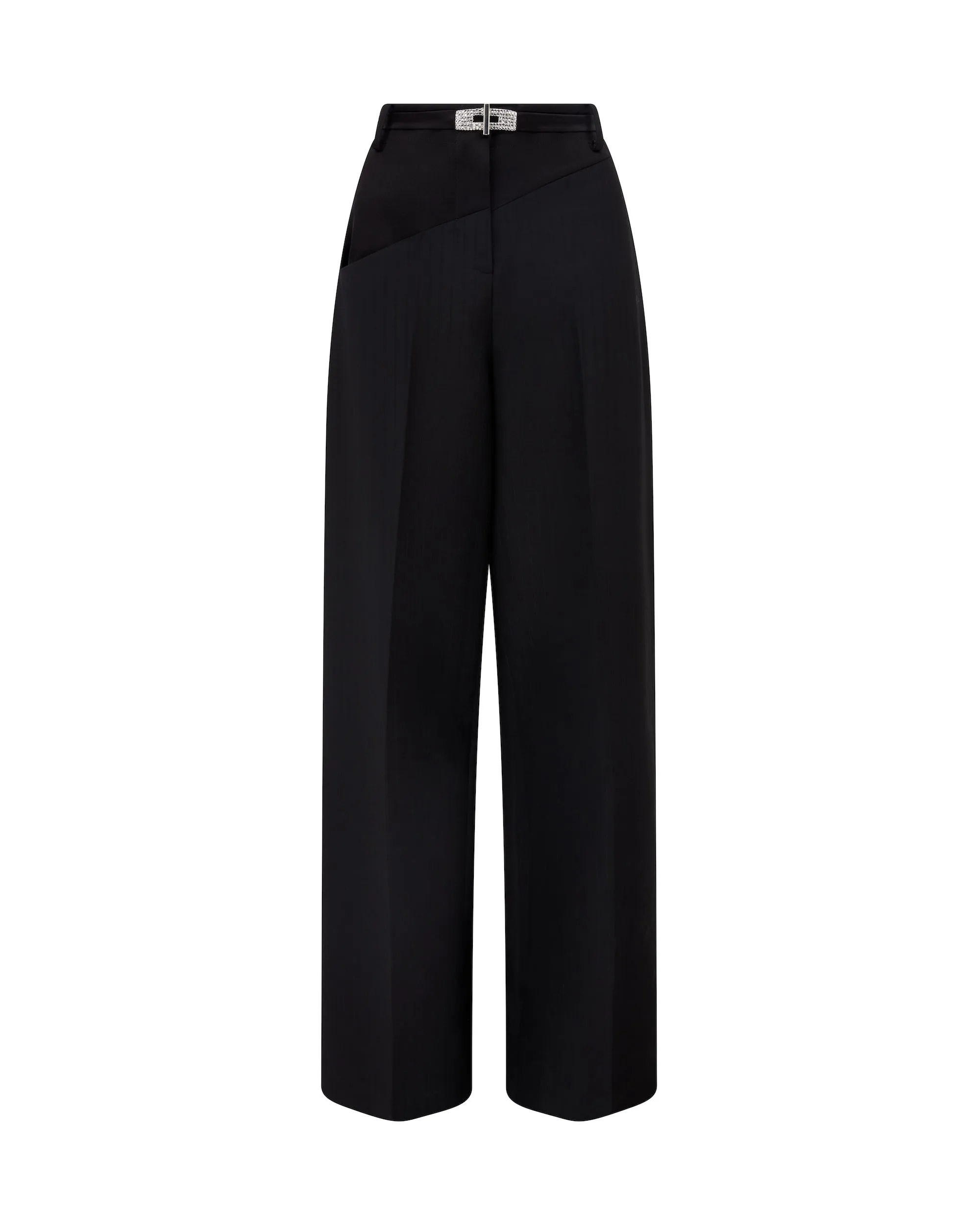 PINSTRIPE WOOL TAILORED TROUSERS WITH CRYSTAL BUCKLE BELT sold by David Koma