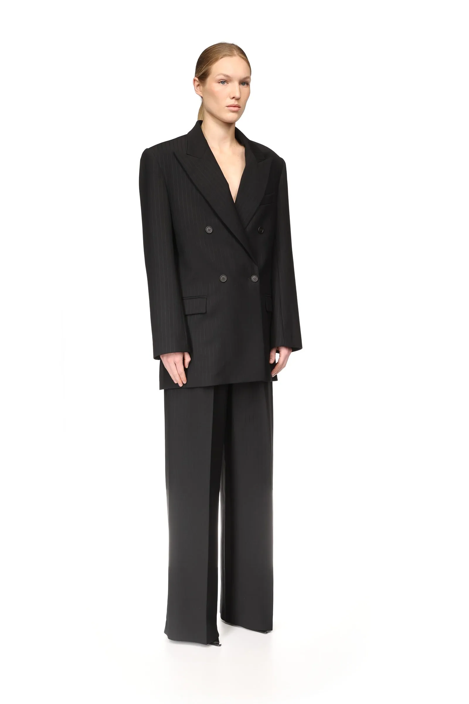 PINSTRIPE WOOL TAILORED TROUSERS WITH CRYSTAL BUCKLE BELT sold by David Koma product image thumbnail 4