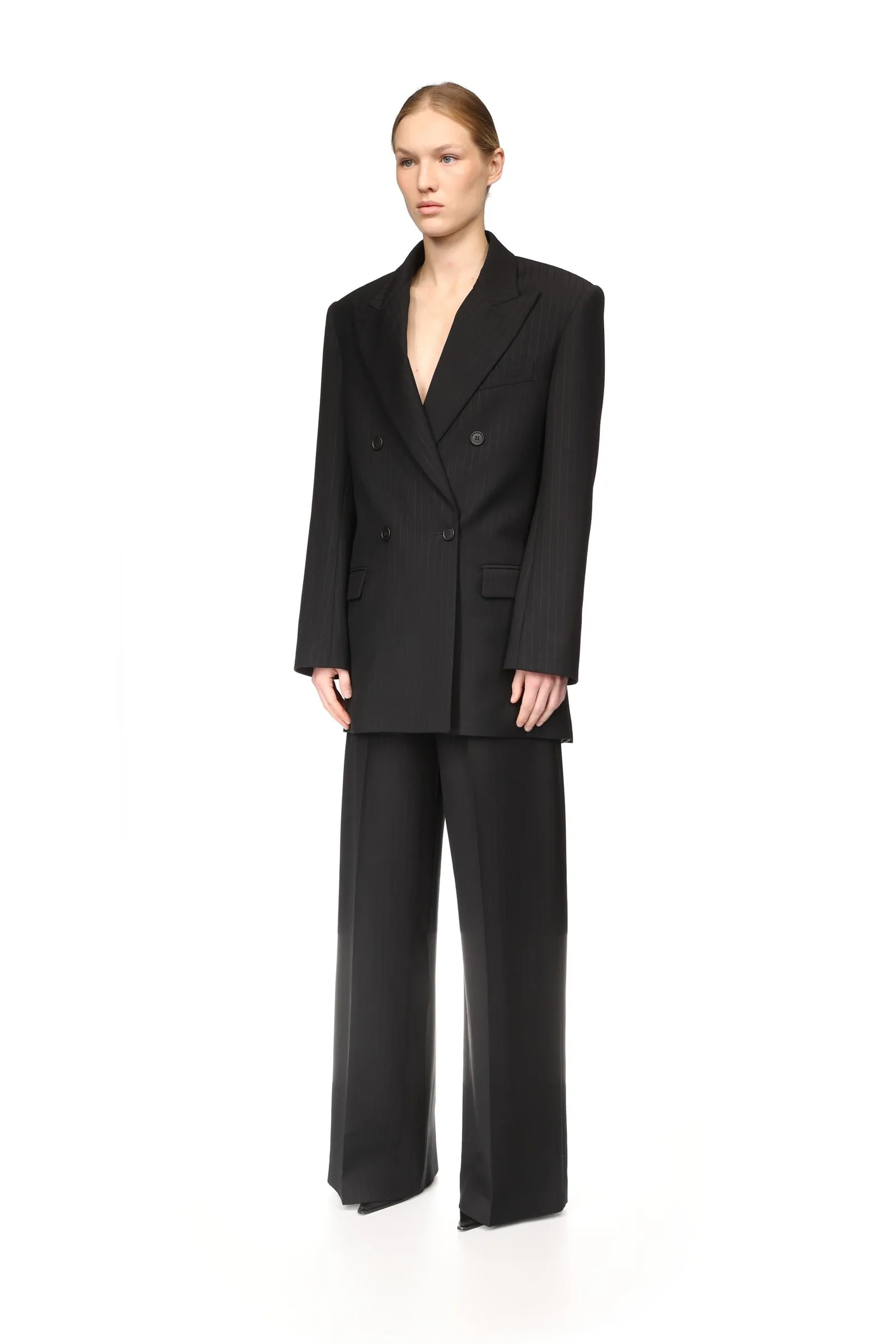 PINSTRIPE WOOL TAILORED TROUSERS WITH CRYSTAL BUCKLE BELT sold by David Koma product image thumbnail 3