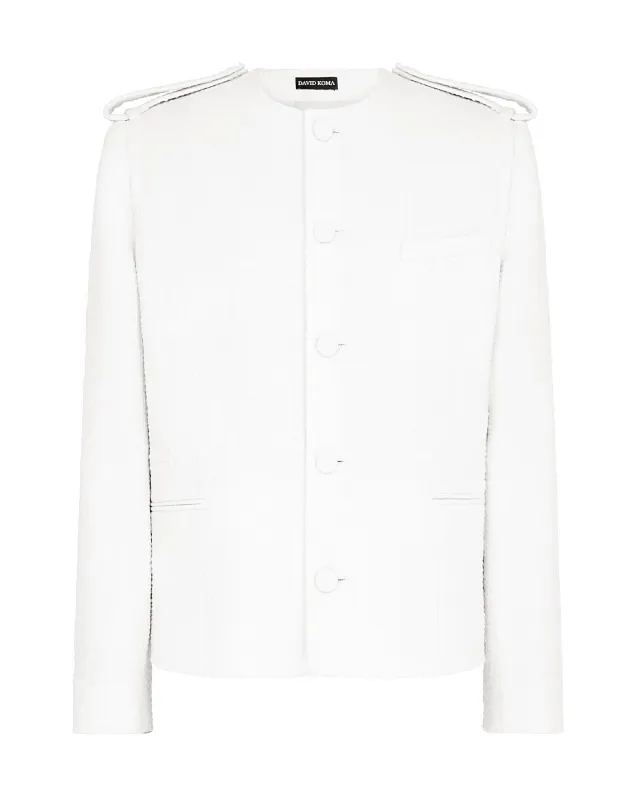 COLLARLESS BOUCLE WOOL JACKET sold by David Koma