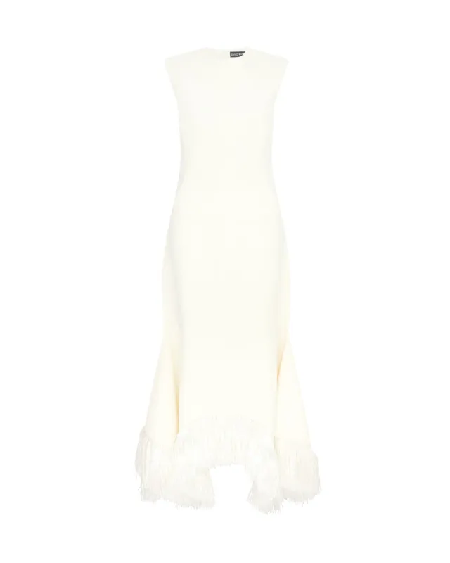 RAFFIA FRINGE AND FLOUNCE HEM MIDI DRESS sold by David Koma
