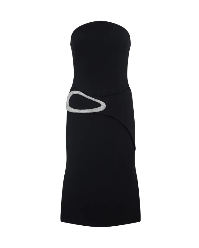 CRYSTAL BUCKLE STRAPLESS MIDI DRESS sold by David Koma