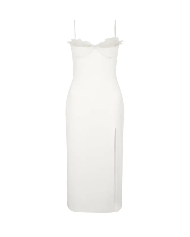 RUFFLE&FEATHER BALCONETTE BRA OPEN LEG MIDI DRESS made by David Koma