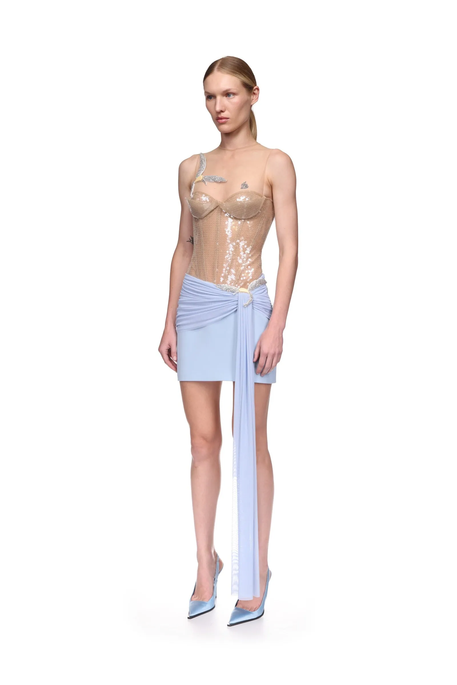 CRYSTAL HUMMINGBIRD AND DRAPE DETAIL MINI SKIRT sold by David Koma product image thumbnail 3
