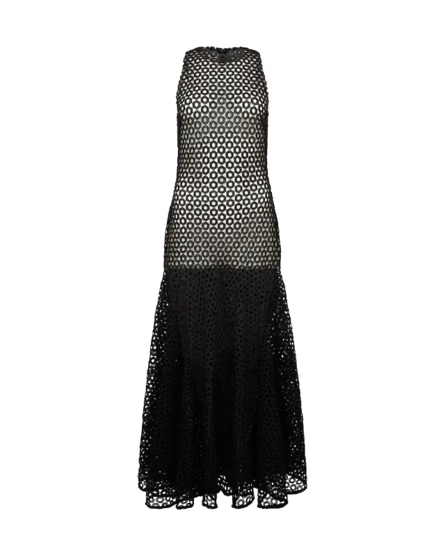 FLARE HEM SLEEVELESS MACRAME DRESS made by David Koma