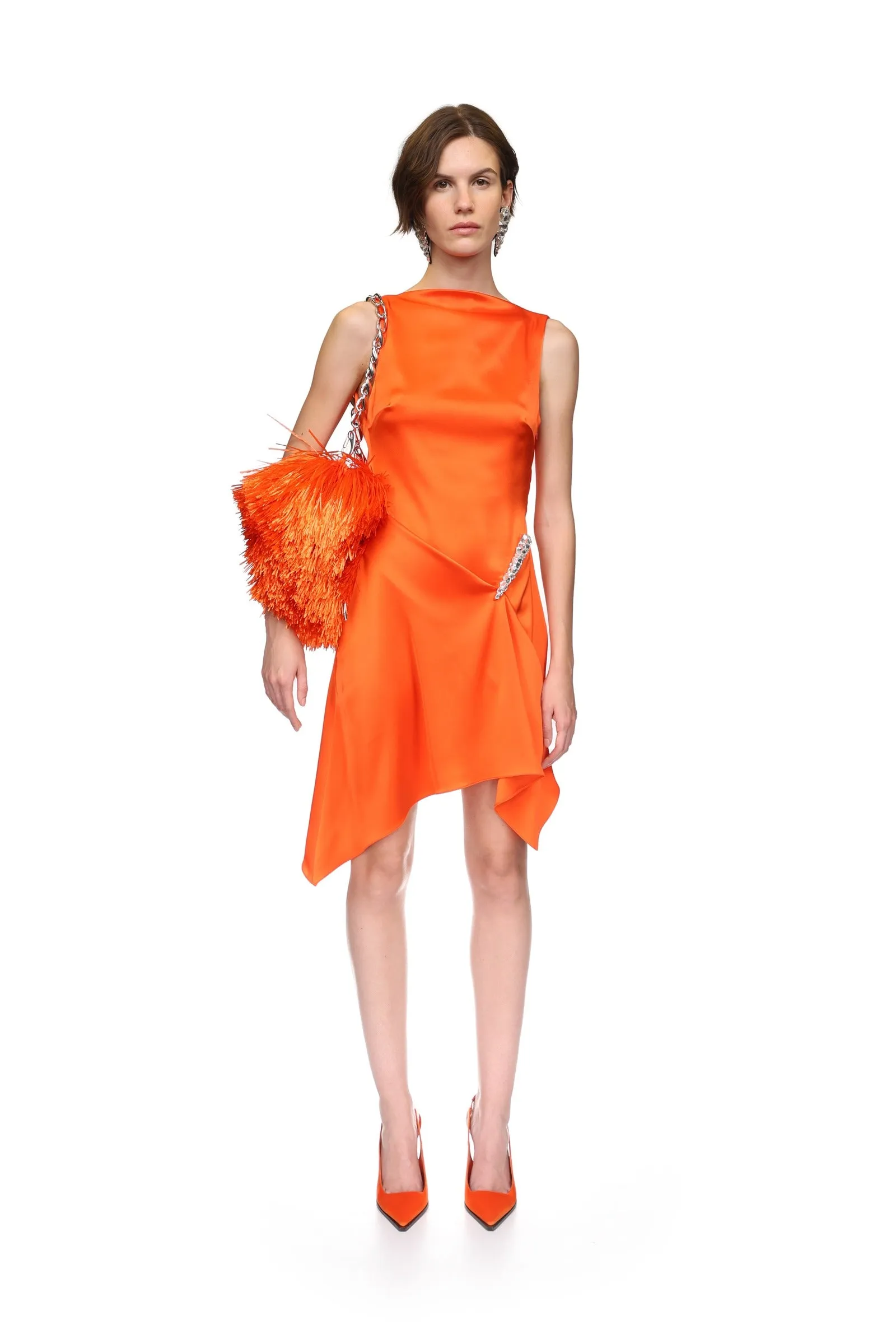 CRYSTAL CLAW DETAIL SLEEVELESS DRESS IN ORANGE sold by David Koma product image thumbnail 2