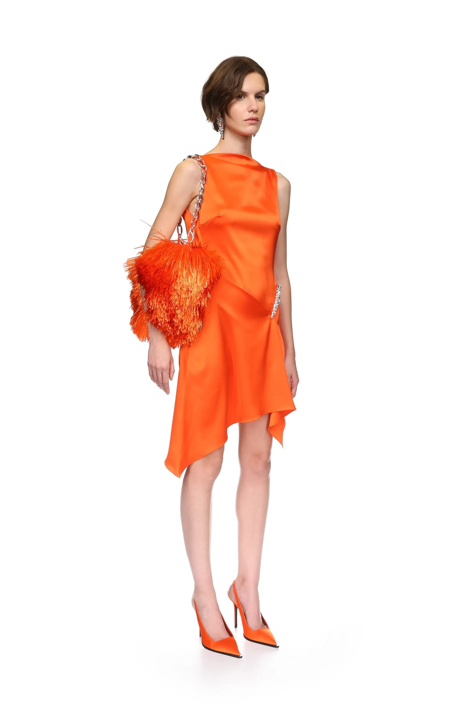 CRYSTAL CLAW DETAIL SLEEVELESS DRESS IN ORANGE sold by David Koma product image thumbnail 4