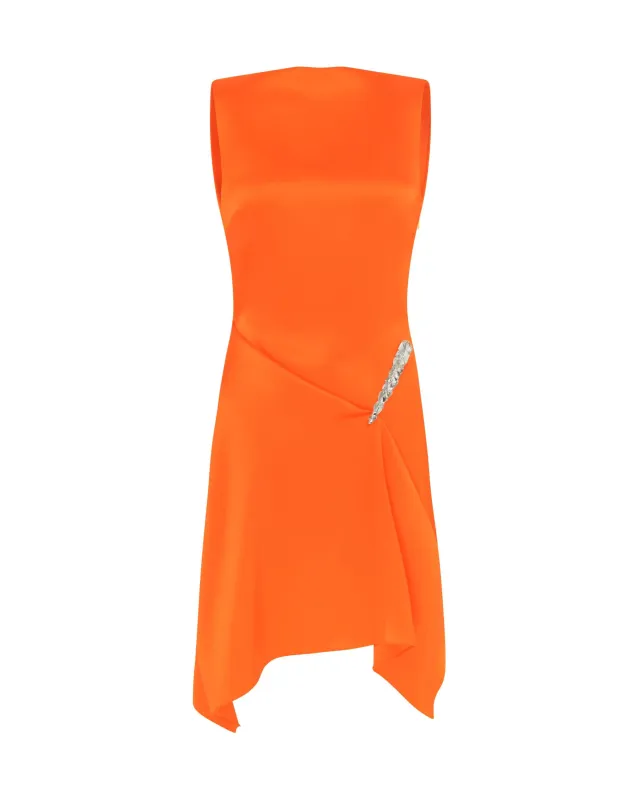CRYSTAL CLAW DETAIL SLEEVELESS DRESS IN ORANGE made by David Koma