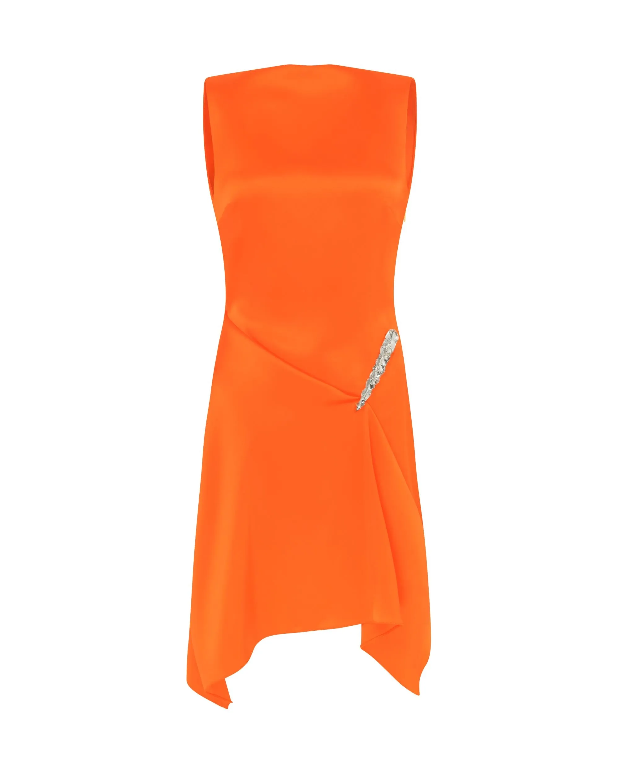 CRYSTAL CLAW DETAIL SLEEVELESS DRESS IN ORANGE sold by David Koma