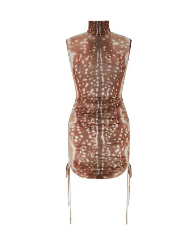 DEER HIDE PRINT RUSHED MINI DRESS sold by David Koma