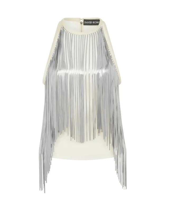 SILVER CHAIN FRINGE HALTER TOP sold by David Koma