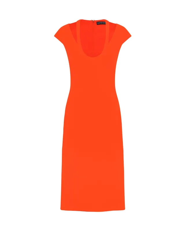 U SHAPE NECKLINE MIDI DRESS IN ORANGE sold by David Koma