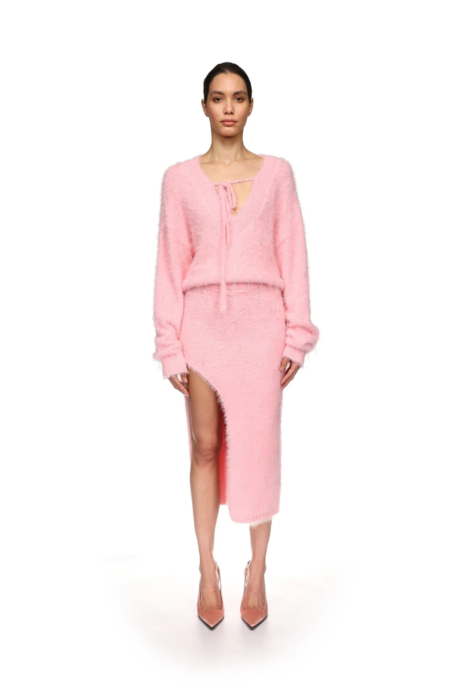 CRYSTAL EMBELLISHED KNIT MIDI SKIRT IN PINK sold by David Koma product image thumbnail 2