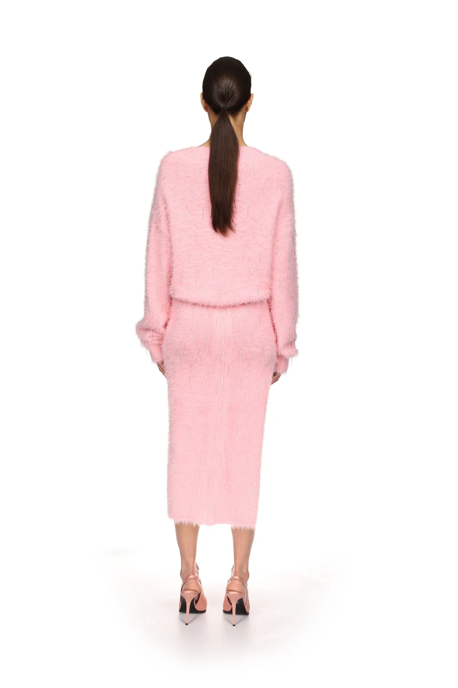CRYSTAL EMBELLISHED KNIT MIDI SKIRT IN PINK sold by David Koma product image thumbnail 5
