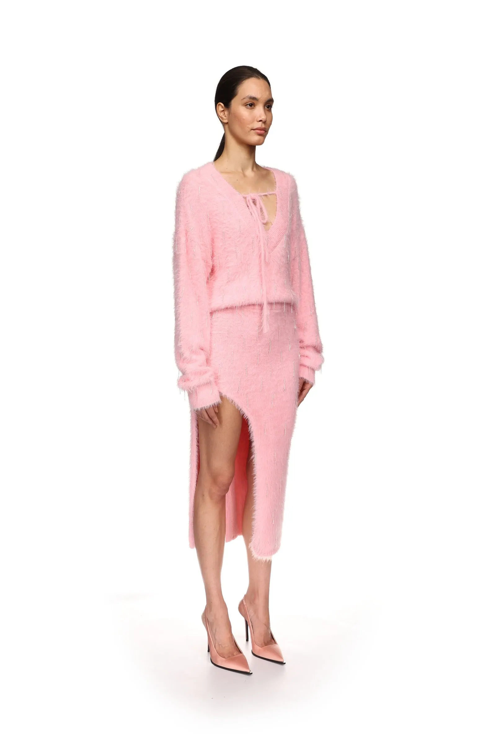 CRYSTAL EMBELLISHED KNIT JUMPER IN PINK sold by David Koma product image thumbnail 4