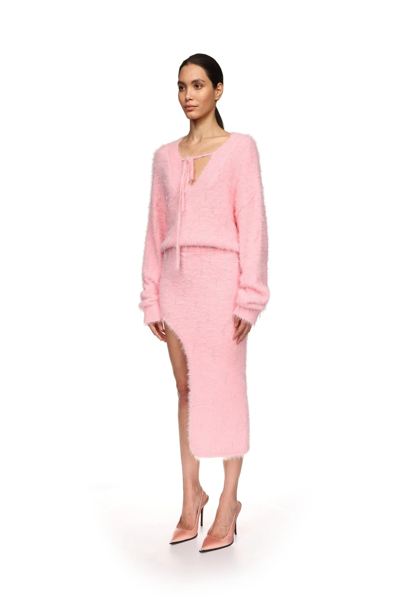 CRYSTAL EMBELLISHED KNIT JUMPER IN PINK sold by David Koma product image thumbnail 3