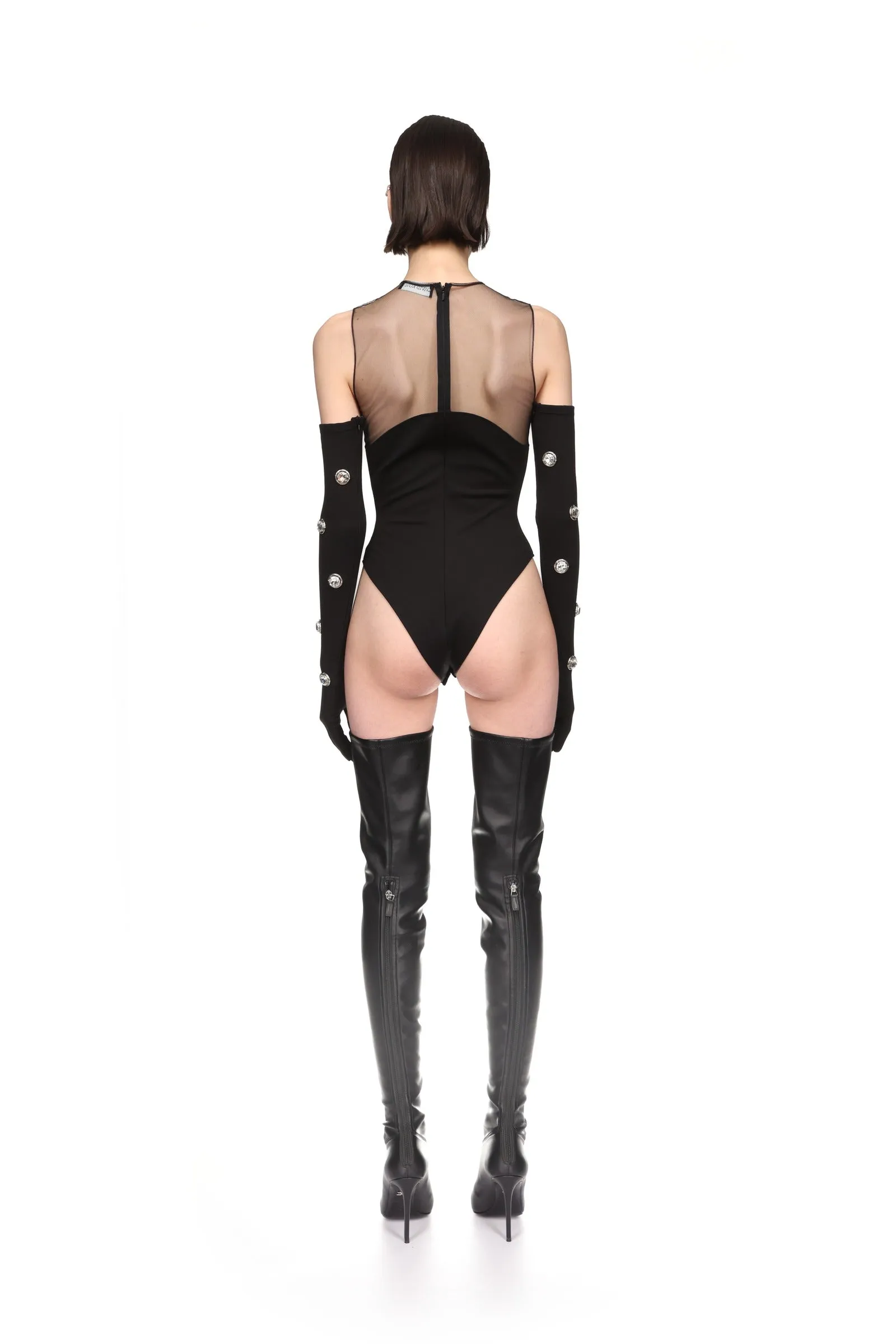 WAVE NECKLINE AND TULLE BODYSUIT IN BLACK sold by David Koma product image thumbnail 5