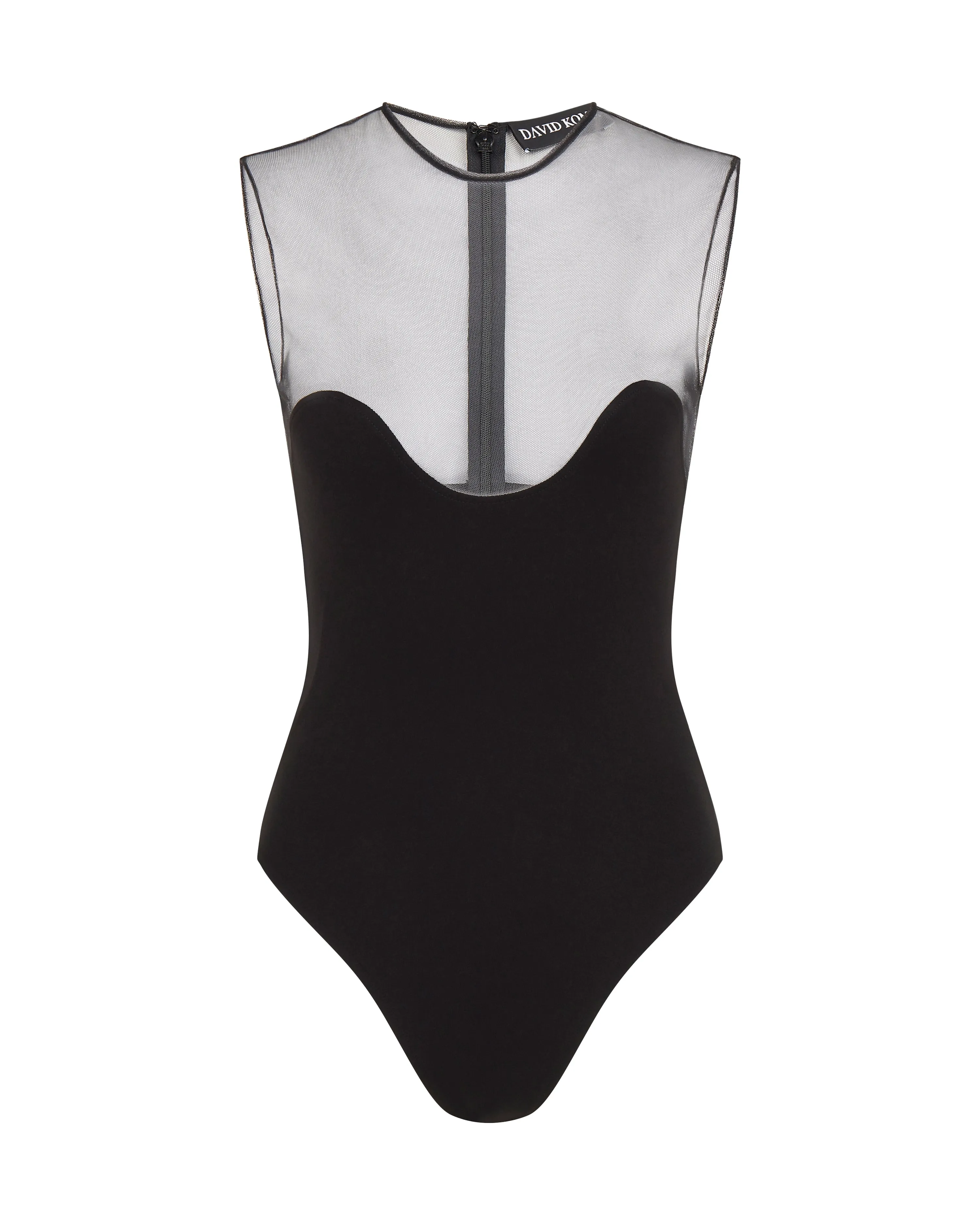 WAVE NECKLINE AND TULLE BODYSUIT IN BLACK sold by David Koma