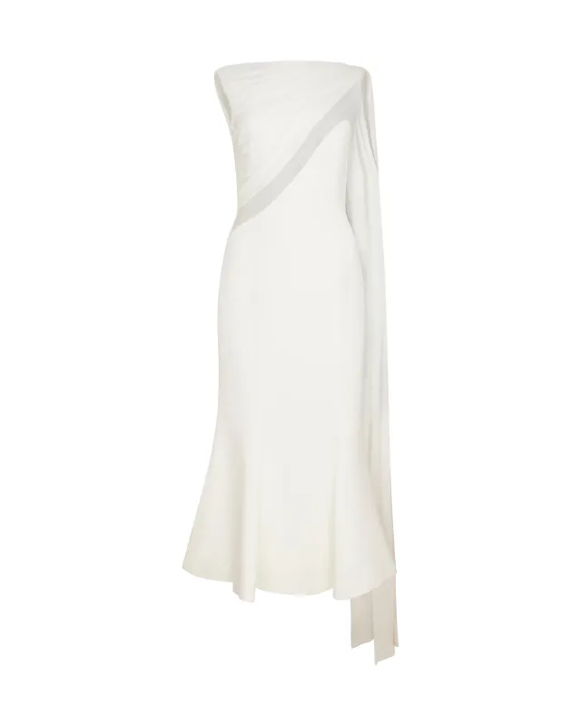 DRAPED JERSEY AND TULLE INSERT MIDI DRESS sold by David Koma